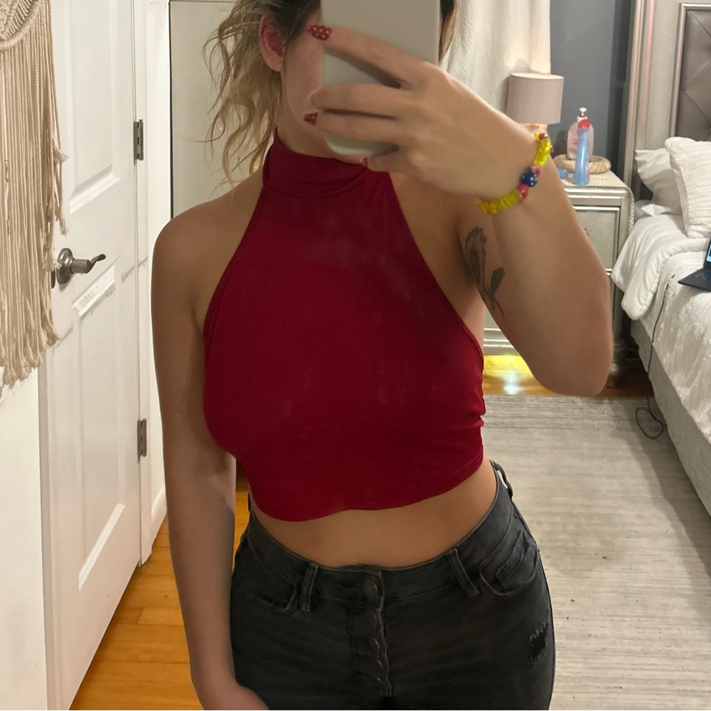 Red Halter Crop Top
